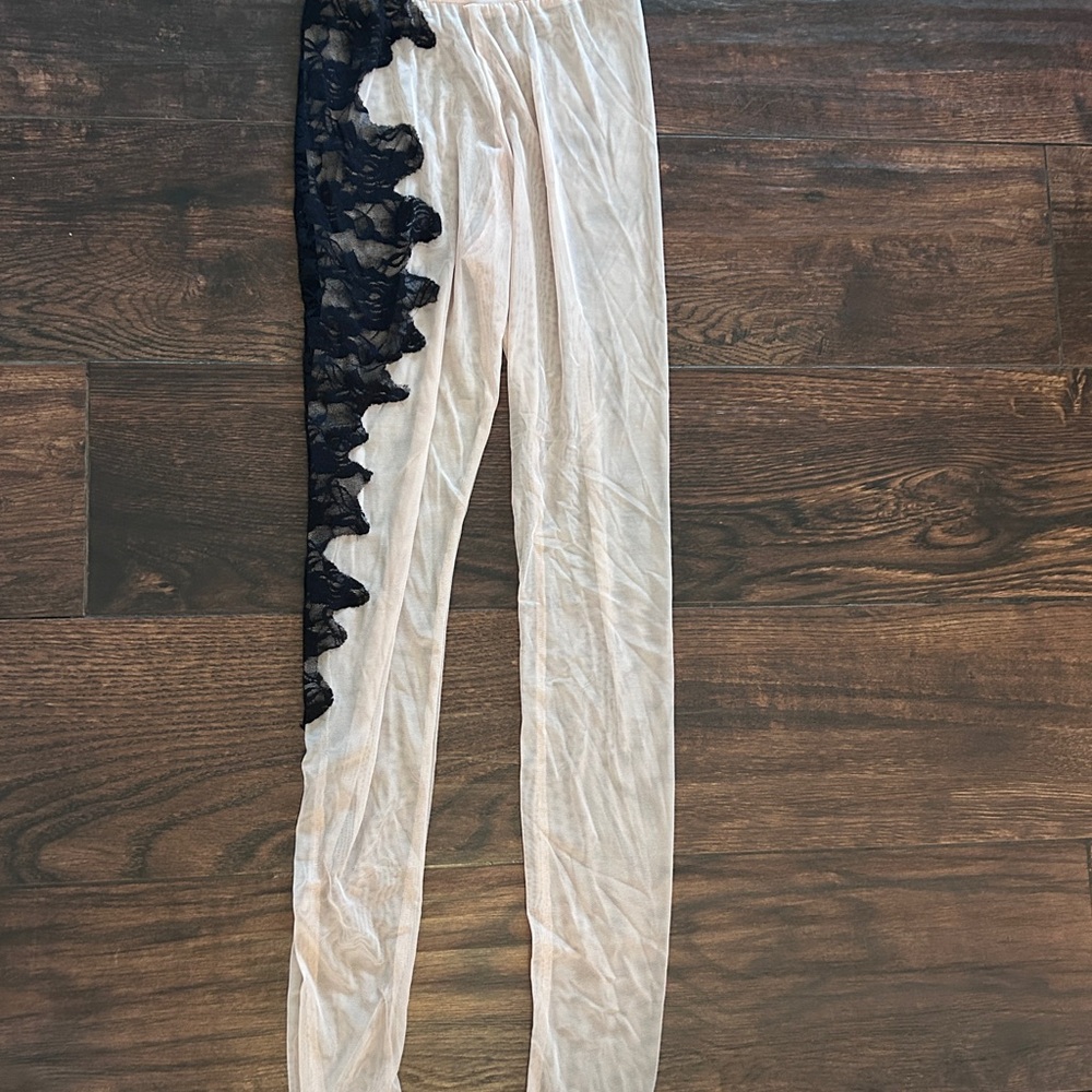 Kelle Large Child- Sheer nude colored Pants with Black Lace Detail